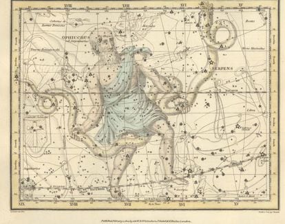 Constelación de 'Ofiuco', del 'Celestial Atlas', de Alexander Jamieson (1822).
