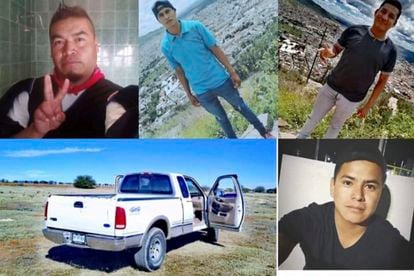 Algunos de los jóvenes wixárikas desaparecidos hace dos semanas en Zacatecas y la camioneta en la que viajaban.