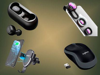 Auriculares, accesorios para el móvil, ratones y otros 'gadgets' baratos para regalar en Navidad.