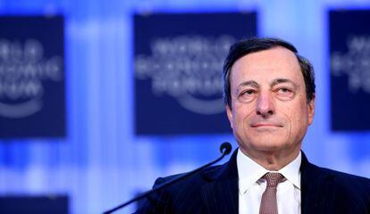 El presidente del BCE, Mario Draghi, en la reuni&oacute;n del Foro Econ&oacute;mico Mundial en Davos.