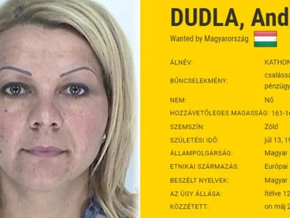Ficha policial húngara de la fugitiva Adrea Dudla.