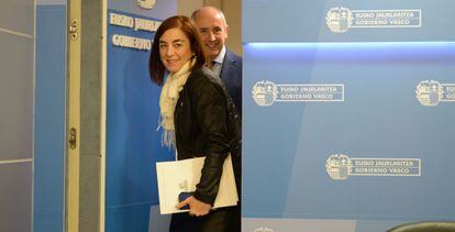 El portavoz del Gobierno Vasco, Josu Erkoreka, y la consejera Cristina Uriarte, este martes.