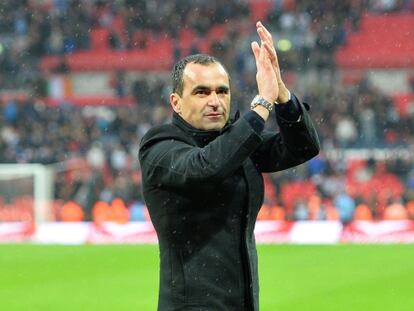 Roberto Martínez celebra la victoria del Wigan.