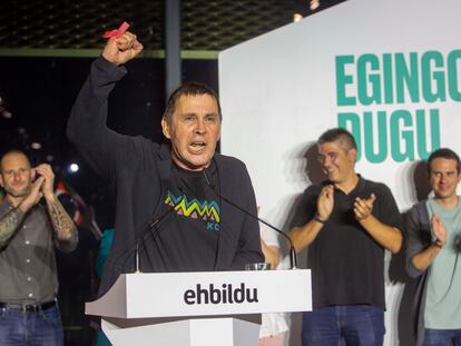 Arnaldo Otegi celebra el pasado lunes los resultados electorales de EH Bildu en los comicios locales del 28-M.