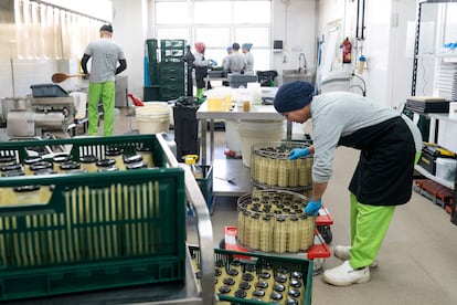 Los trabajadores del obrador de Es im-perfect elaboran cremas con calçots que no se pueden vender para un productor de Vilafranca del Penedès. 