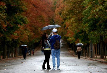 La caída otoñal de las hojas se retrasa más en los parques urbanos como en el Retiro de Madrid.