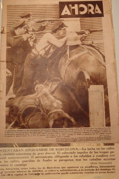 Portada del diario <i>Ahora</i> del 29 de julio de 1936. La foto de portada, como todo el reportaje interior estaba firmada por Gonsanhi.