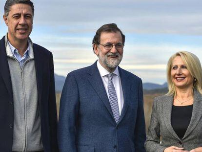 Xavier Garc&iacute;a Albiol, Mariano Rajoy y Maria &Agrave;ngels Olmedo en Figueres.