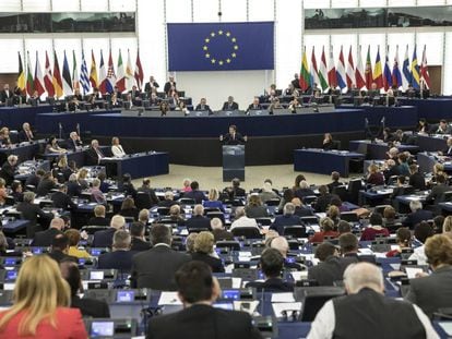 El presidente francés, Emmanuel Macron, interviene ante el Parlamento Europeo en Estrasburgo, el pasado día 13.