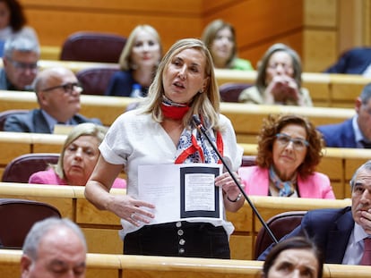 La senadora popular Ana María Beltrán interviene durante la sesión de control al Gobierno celebrada en el Senado, este martes.
