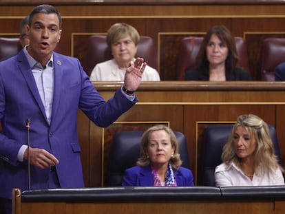 El presidente del Gobierno, Pedro Sánchez, interviene durante la sesión de control al Gobierno del Pleno del Congreso, este miércoles.