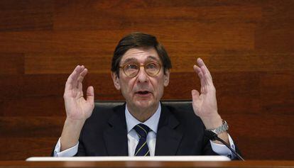 El presidente de Bankia, José Ignacio Goirigolzarri, durante la rueda de prensa en la presenta los resultados de la entidad de 2018.