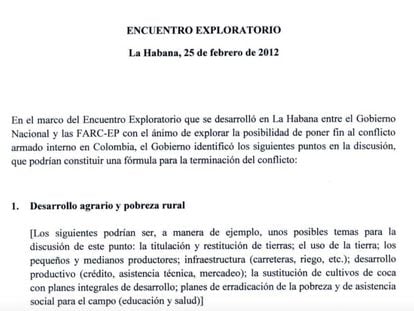 El encabezamiento del primer documento de las negociaciones de La Habana.