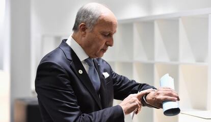 El ministro francés de Exteriores, Laurent Fabius, este domingo.