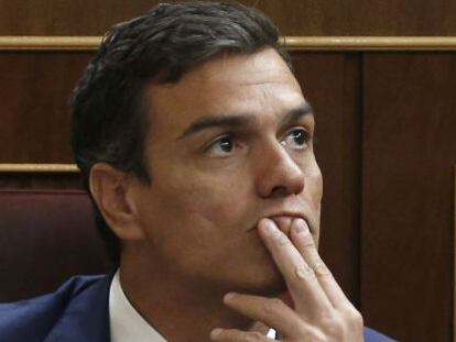 El secretario general del PSOE, Pedro S&aacute;nchez, en el Congreso de los Diputados. 