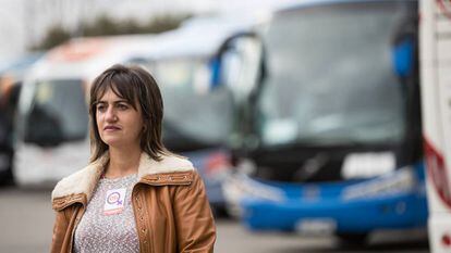 N&eacute;lida Pisco, una de las primeras conductoras de bus de Galicia, este mi&eacute;rcoles en Santiago.