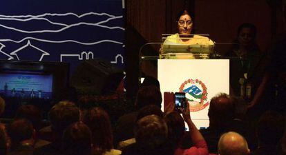 La ministra de Exteriores india, en la conferencia de donantes.
