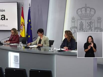 Foto de la rueda de prensa posterior al Consejo de Ministros del pasado 10 de diciembre de 2021, con la vicepresidenta primera del Gobierno, Nadia Calviño.