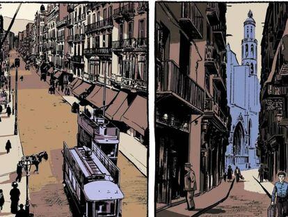 Dos páginas de la adaptación al tebeo de 'La ciudad de los prodigios'.
