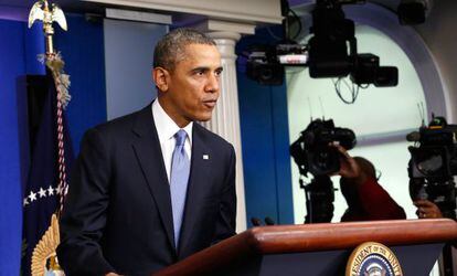 El presidente de EE UU, Barack Obama, en el momento de anunciar la imposici&oacute;n de sanciones a Rusia.