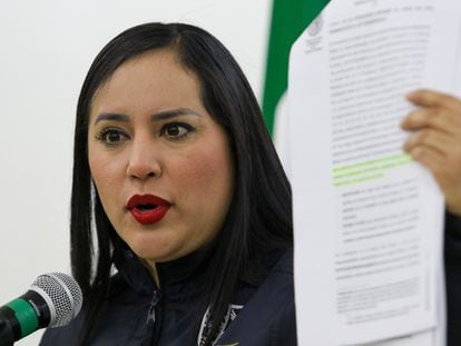La alcaldesa de Cuauhtémoc, Sandra Cuevas, esta semana durante una comparecencia.