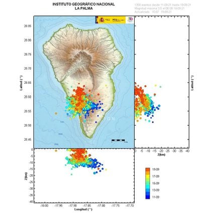 Terremotos localizados por IGN en la isla de La Palma.