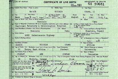 Certificado de nacimiento de Obama, hecho público ayer por la Casa Blanca.