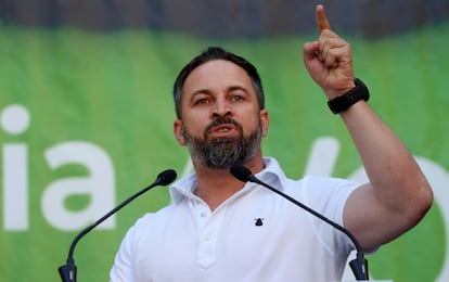 El presidente de Vox, Santiago Abascal, durante un mitin en Lugo, el pasado viernes.