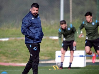 Gennaro Gattuso, durante la última sesión de entrenamiento del Nápoles. 