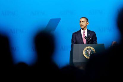 Obama, durante su discurso ante el 'lobby' proisraelí AIPAC.