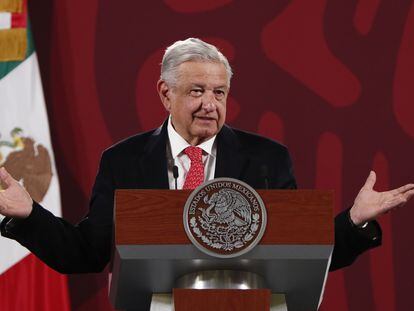 El presidente de México, Andrés Manuel López Obrador, este miércoles, en el Palacio Nacional.
