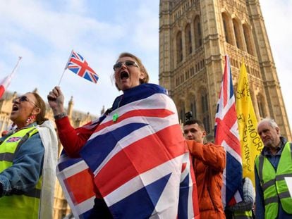 Manifestación en Westminster, Londres, a favor del Brexit.