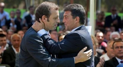 Presa de possessió de Rosell com a president del Barcelona amb Laporta, el 2010.