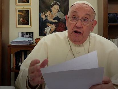 Fotograma del mensaje emitido por el Papa Francisco el 26 de marzo 2024 desde el Vaticano.
