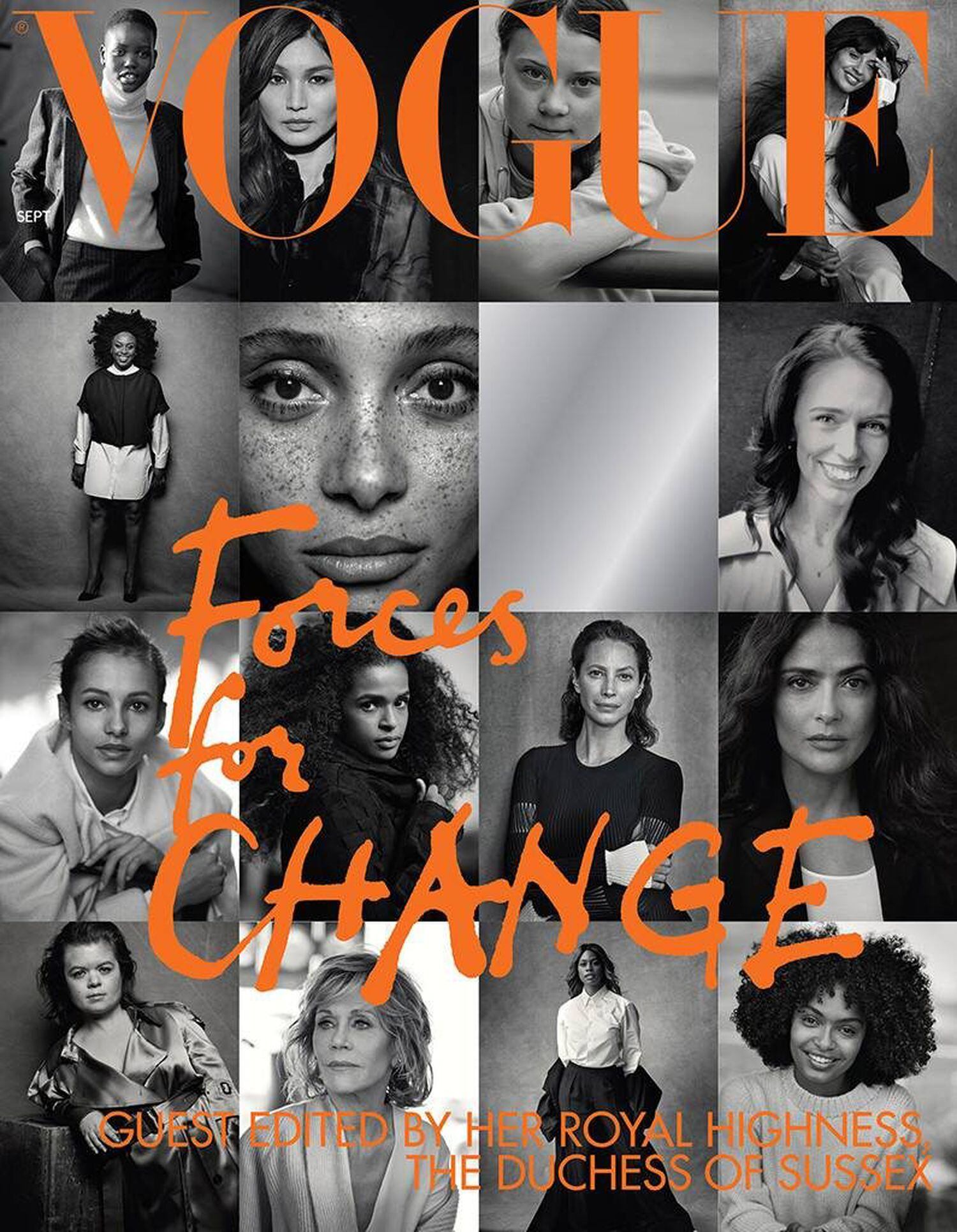 La portada del número de septiembre de 2019 de 'Vogue UK' coordinado por Meghan Markle.'Vogue UK' coordinado por Meghan Markle.