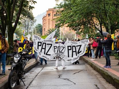 Una marcha en apoyo a la JEP, en Bogotá (Colomba), en una imagen de archivo.