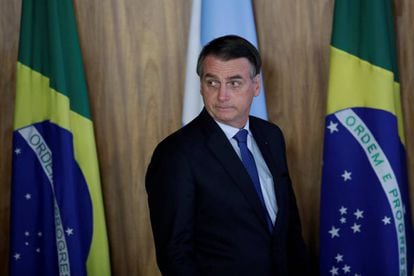 El presidente Jair Bolsonaro durante la visita de Macri a Brasilia el miércoles.