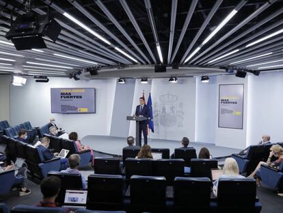 El presidente del Gobierno, Pedro Sánchez, ofrece la última rueda de prensa posterior a la reunión del Consejo de Ministros y antes de las vacaciones, en Moncloa, en Madrid (España), a 4 de agosto de 2020  04 AGOSTO 2020 POLÍTICA;GOBIERNO;PSOE  Jesús Hellín / Europa Press  04/08/2020