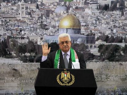 El presidente Abbas, este domingo en el aniversario de la muerte de Arafat. 