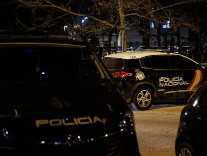 Dos coches de Policía Nacional en febrero de 2022, en Madrid (España).