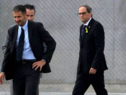 El presidente catalán, Quim Torra, a su llegada a la cárcel de Estremera.