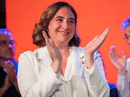 La candidata y líder de Barcelona en comú, Ada Colau, la noche electoral del 28-M.