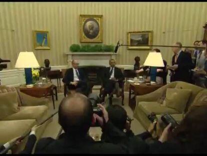 El primer ministro, Arseni Yatseniuk, en su reunión con el presidente Barack Obama en la Casa Blanca.