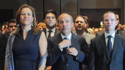 Los panistas Margarita Zavala, Felipe Calderón y Ricardo Anaya, en el comité ejecutivo nacional del PAN en mayo de 2016.