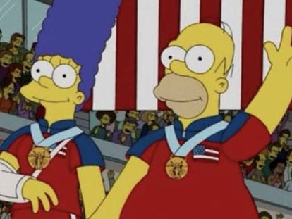 Los Simpson y su medalla de oro para Estados Unidos en la categoría de curling, una escena que se hizo realidad años después.