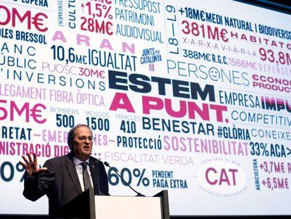 El presidente de la Generalitat, Quim Torra, durante su intervención este sábado en Barcelona.