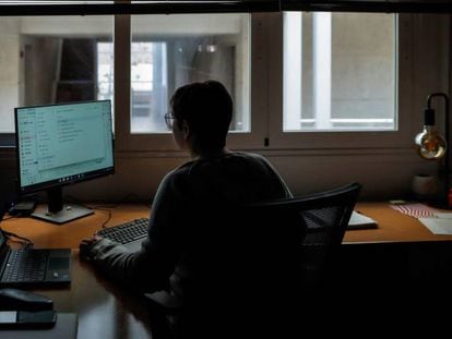 Una mujer teletrabaja desde su domicilio en Madrid.