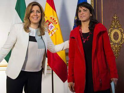 Susana Díaz y Teresa Rodríguez, este jueves en San Telmo, sede de la presidencia de la Junta.