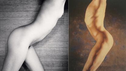 A la izquierda, fotografía de Michael Kenna, 'Ai, Study 4', de 2012. Y polaroid transportada de Toni Catany, de 1995.