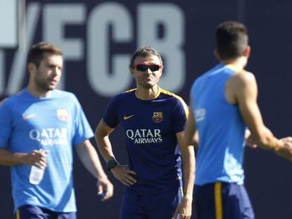 Luis Enrique, durante el entrenamiento de ayer.